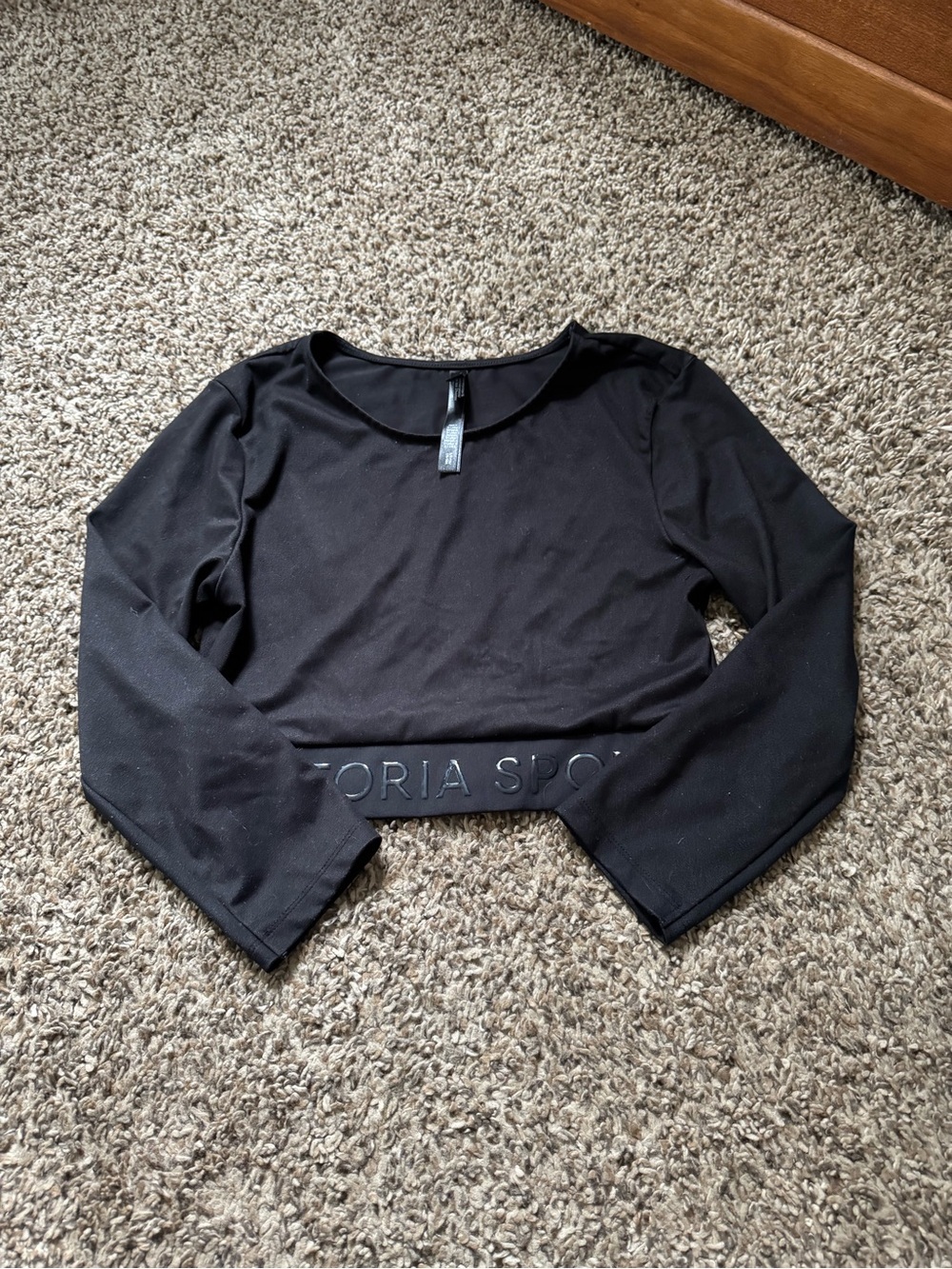 Victoria's Secret Black Long Sleeve Branded Crop Top
